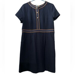BODEN Dark Blue Short Sleeves Size 12R Brown Trim Lined Casual Special Dress